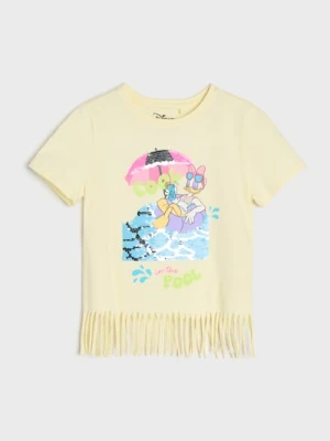 Sinsay - Bawełniana koszulka z nadrukiem i ozdobnymi cekinami Daisy - żółty