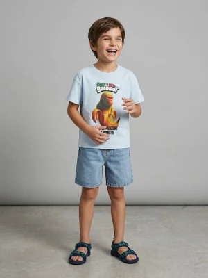 Sinsay - Bawełniana koszulka z nadrukiem Italian Brainrot Chimpanzini Bananini - błękitny