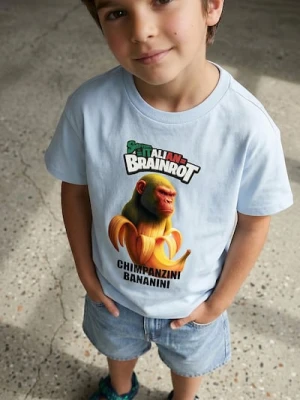 Sinsay - Bawełniana koszulka z nadrukiem Italian Brainrot Chimpanzini Bananini - błękitny