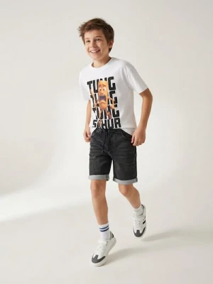 Sinsay - Bawełniana koszulka z nadrukiem Italian Brainrot Tung Tung Tung Sahur - biały