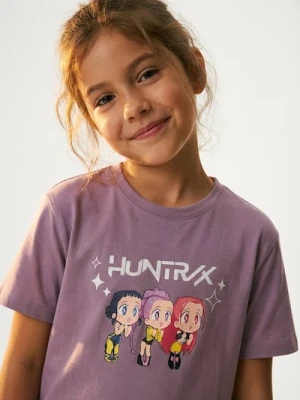 Sinsay - Bawełniana koszulka z nadrukiem K-Pop Demon Hunters - fioletowy