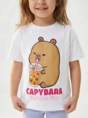 Sinsay - Bawełniana koszulka z nadrukiem kapibary - biały