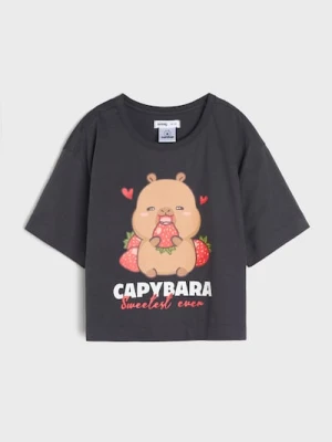 Sinsay - Bawełniana koszulka z nadrukiem kapibary - szary