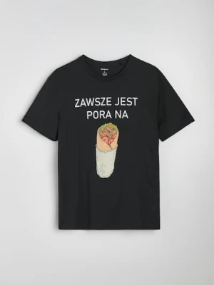 Zdjęcie produktu Sinsay - Bawełniana koszulka z nadrukiem kebaba - czarny