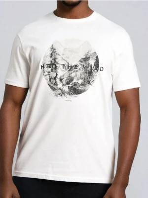 Sinsay - Bawełniana koszulka z nadrukiem - kremowy