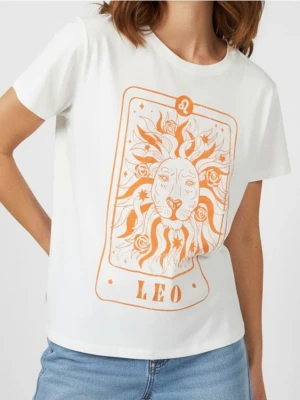 Sinsay - Bawełniana koszulka z nadrukiem - kremowy