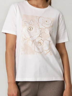 Sinsay - Bawełniana koszulka z nadrukiem - kremowy