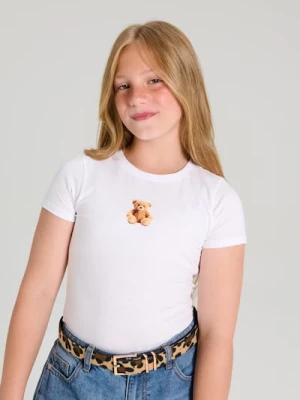 Sinsay - Bawełniana koszulka z nadrukiem - kremowy