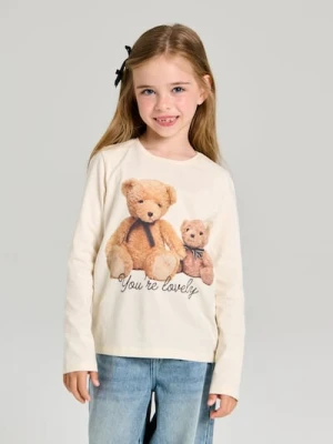 Sinsay - Bawełniana koszulka z nadrukiem - kremowy