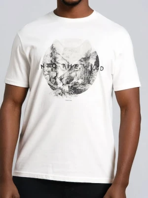 Sinsay - Bawełniana koszulka z nadrukiem - kremowy