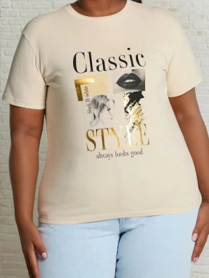 Sinsay - Bawełniana koszulka z nadrukiem - kremowy