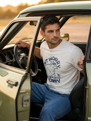 Sinsay - Bawełniana koszulka z nadrukiem - kremowy