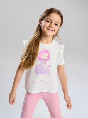 Sinsay - Bawełniana koszulka z nadrukiem - kremowy