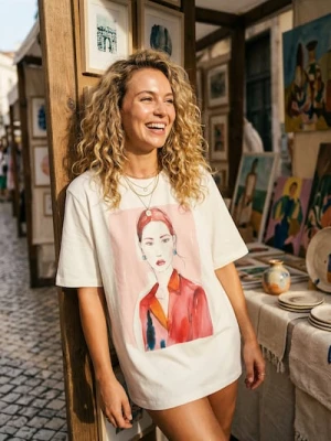 Sinsay - Bawełniana koszulka z nadrukiem - kremowy