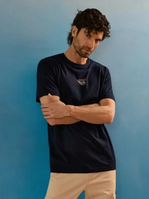 Sinsay - Bawełniana koszulka z nadrukiem krewetki - granatowy