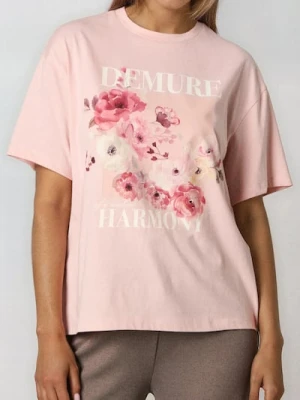 Sinsay - Bawełniana koszulka z nadrukiem kwiatowym - różowy