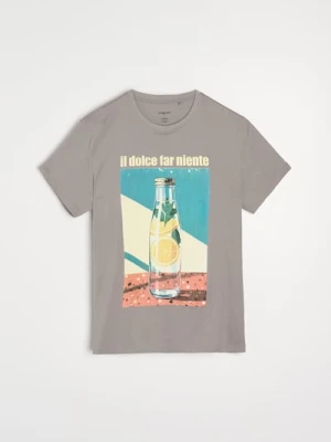 Sinsay - Bawełniana koszulka z nadrukiem lemoniady - szary