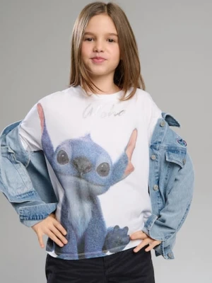 Zdjęcie produktu Sinsay - Bawełniana koszulka z nadrukiem Lilo & Stitch - biały