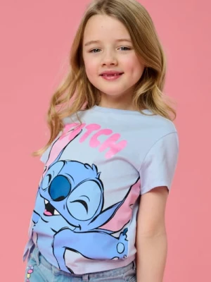 Sinsay - Bawełniana koszulka z nadrukiem Lilo & Stitch - błękitny