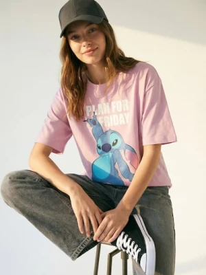 Sinsay - Bawełniana koszulka z nadrukiem Lilo & Stitch - fioletowy