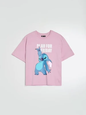 Zdjęcie produktu Sinsay - Bawełniana koszulka z nadrukiem Lilo & Stitch - fioletowy