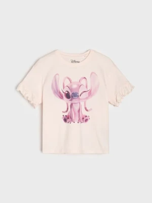 Sinsay - Bawełniana koszulka z nadrukiem Lilo & Stitch - kremowy