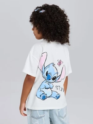 Sinsay - Bawełniana koszulka z nadrukiem Lilo & Stitch - kremowy