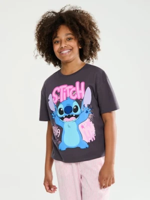 Sinsay - Bawełniana koszulka z nadrukiem Lilo & Stitch - szary