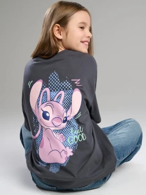 Sinsay - Bawełniana koszulka z nadrukiem Lilo & Stitch - szary