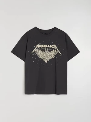 Sinsay - Bawełniana koszulka z nadrukiem Metallica - szary