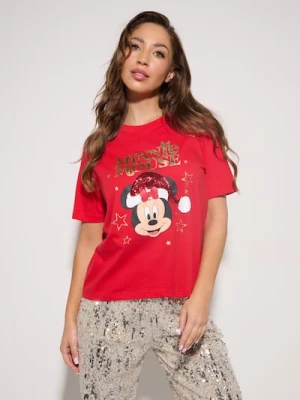 Sinsay - Bawełniana koszulka z nadrukiem Mickey Mouse - czerwony