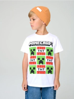 Sinsay - Bawełniana koszulka z nadrukiem Minecraft - biały