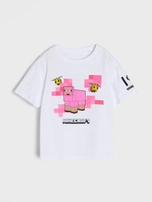 Sinsay - Bawełniana koszulka z nadrukiem Minecraft - biały