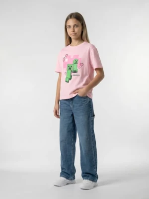 Sinsay - Bawełniana koszulka z nadrukiem Minecraft - różowy