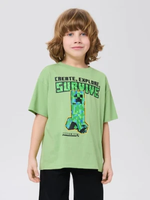 Sinsay - Bawełniana koszulka z nadrukiem Minecraft - zielony