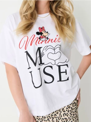 Sinsay - Bawełniana koszulka z nadrukiem Minnie Mouse - biały