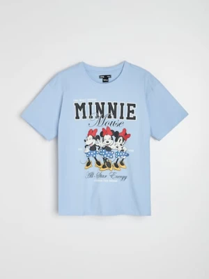 Sinsay - Bawełniana koszulka z nadrukiem Minnie Mouse - błękitny