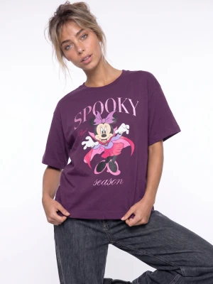 Sinsay - Bawełniana koszulka z nadrukiem Minnie Mouse - fioletowy
