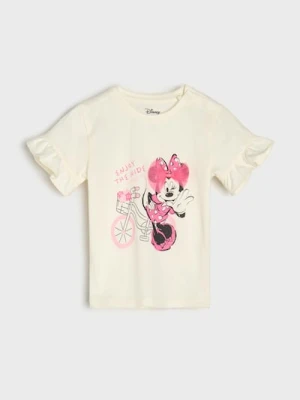 Sinsay - Bawełniana koszulka z nadrukiem Minnie Mouse - kremowy