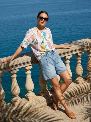 Sinsay - Bawełniana koszulka z nadrukiem modowym allover - wielobarwny