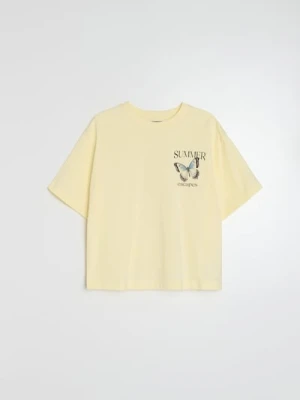 Sinsay - Bawełniana koszulka z nadrukiem motyli - żółty