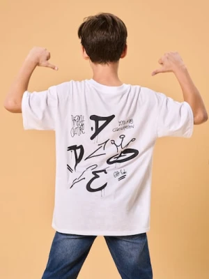 Sinsay - Bawełniana koszulka z nadrukiem na plecach - biały