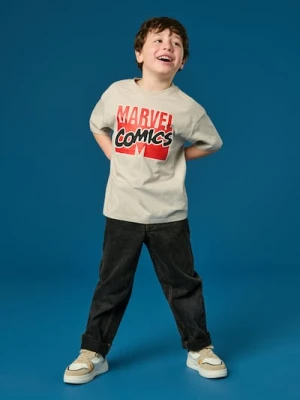 Sinsay - Bawełniana koszulka z nadrukiem na plecach Marvel - kremowy