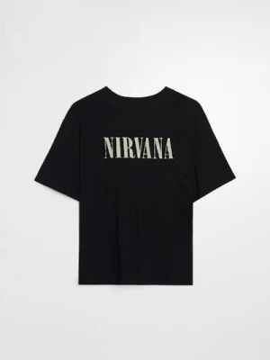 Zdjęcie produktu Sinsay - Bawełniana koszulka z nadrukiem na plecach Nirvana - czarny