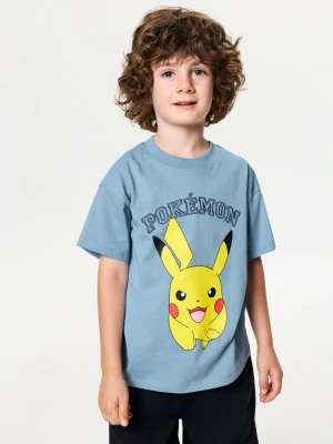Sinsay - Bawełniana koszulka z nadrukiem na plecach Pokémon - szary