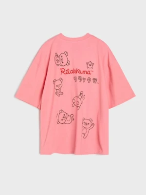 Sinsay - Bawełniana koszulka z nadrukiem na plecach - różowy