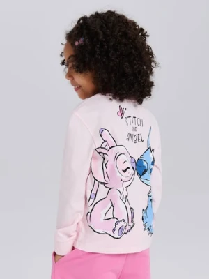 Sinsay - Bawełniana koszulka z nadrukiem na plecach Stitch - różowy