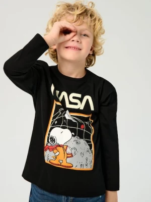 Sinsay - Bawełniana koszulka z nadrukiem NASA Peanuts - czarny