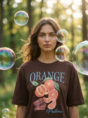 Sinsay - Bawełniana koszulka z nadrukiem owocowym - brązowy