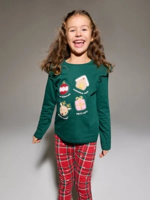 Sinsay - Bawełniana koszulka z nadrukiem ozdób i pierniczków - zielony